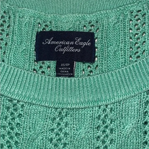 American Eagle Y2K Vintage Knit Sweater Size XS Crewneck 3/4 Sleeve Womens Green - Picture 2 of 4